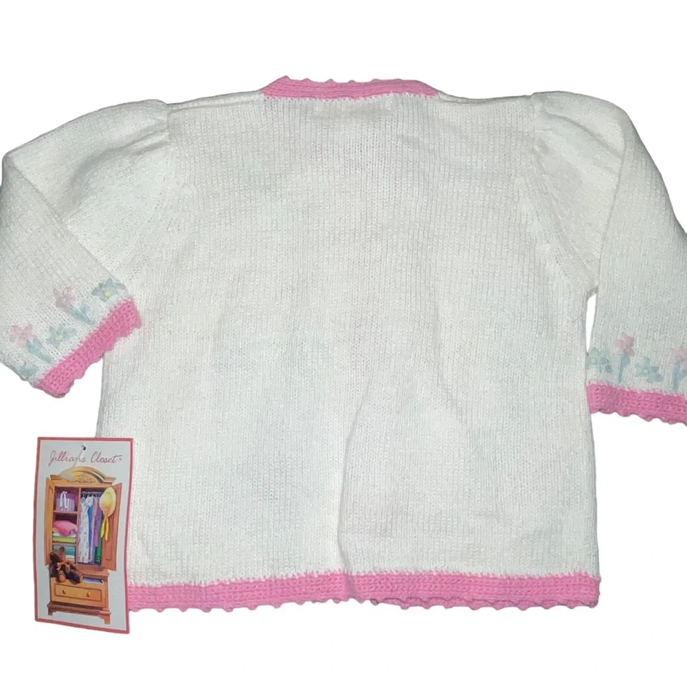 Jillian’s Closet Girls Infant Knit Sweater Easter Bunnies White Pink Spring NWT - Picture 4 of 6